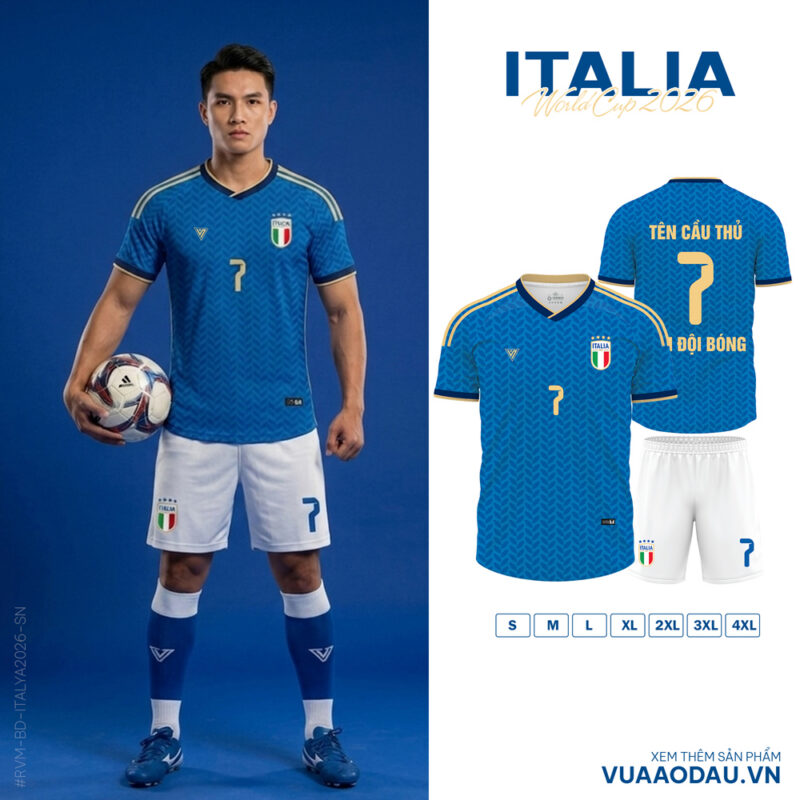 Áo Đấu Italia World Cup 2026 Xanh Biển Đậm Viền Vàng – Tự Hào Sắc Xanh Thành Roma
