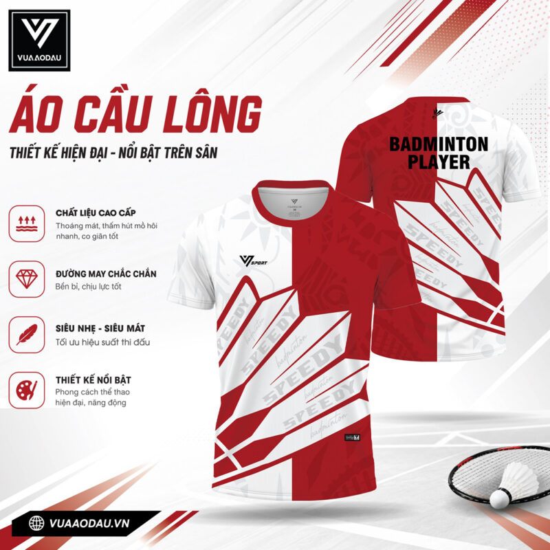Áo Cầu Lông Đỏ Trắng Speedy Năng Động – Mũi Tên Thời Trang Thể Thao VAD-01
