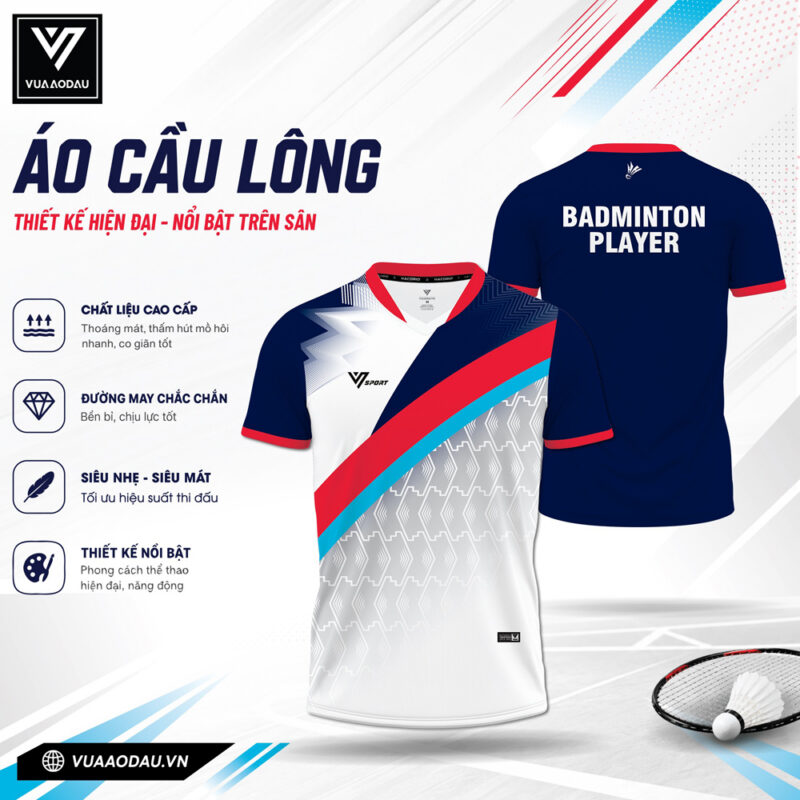 Áo Cầu Lông Năng Động VAD-04 Màu Trắng Xanh Đỏ