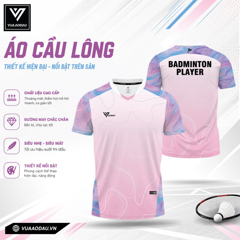 Áo Cầu Lông Nữ Hồng Trắng Loang Pastel VAD-05 – Năng Động, Thời Trang, Siêu Mát