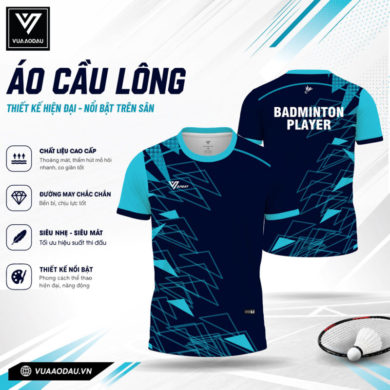 Áo Cầu Lông Xanh Đậm VAD-08 Thiết Kế Hiện Đại