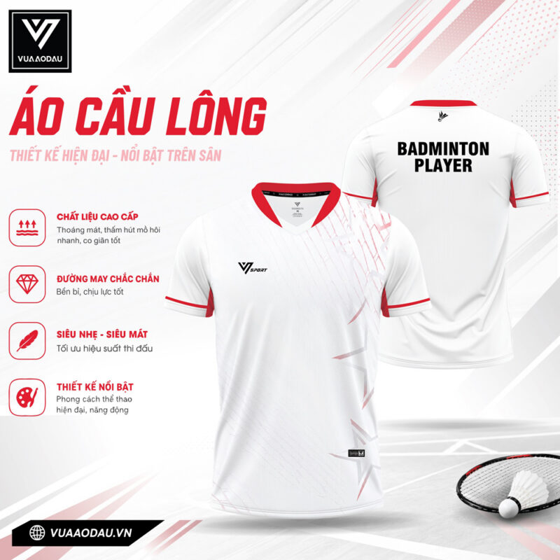 Áo Cầu Lông Nam Trắng Viền Đỏ VAD-09 Thoáng Mát, Năng Động