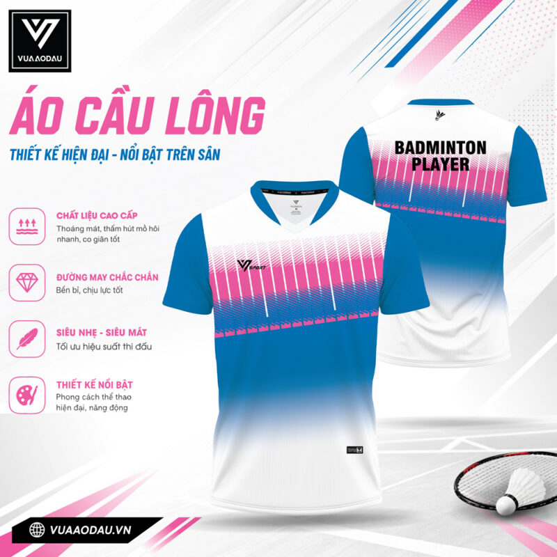 Áo Cầu Lông Thể Thao Gradient Hồng Trắng Xanh VAD-10