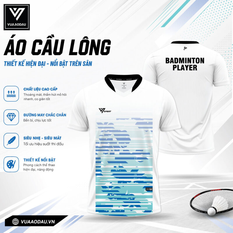 Áo Cầu Lông Nam Trắng Xanh Pastel Họa Tiết Năng Động VAD-14