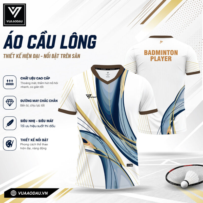 Áo Cầu Lông Nam Nữ Trắng Xanh Vàng Ánh Kim VAD-15 - Thoáng Mát, Siêu Nhẹ