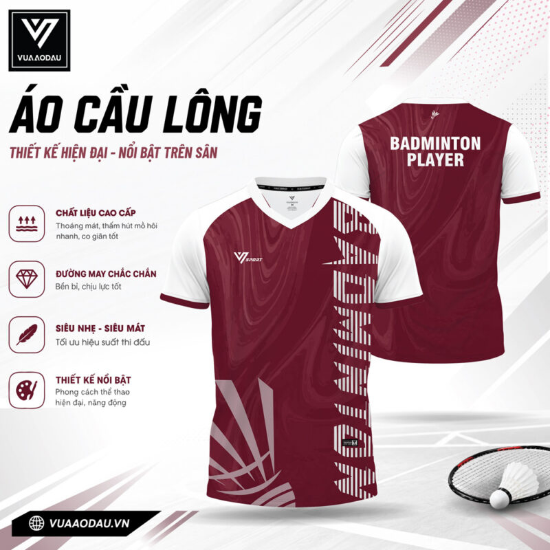 Áo Cầu Lông VAD-19 Đỏ Đô Trắng – Sức Mạnh & Độ Bền Vượt Trội