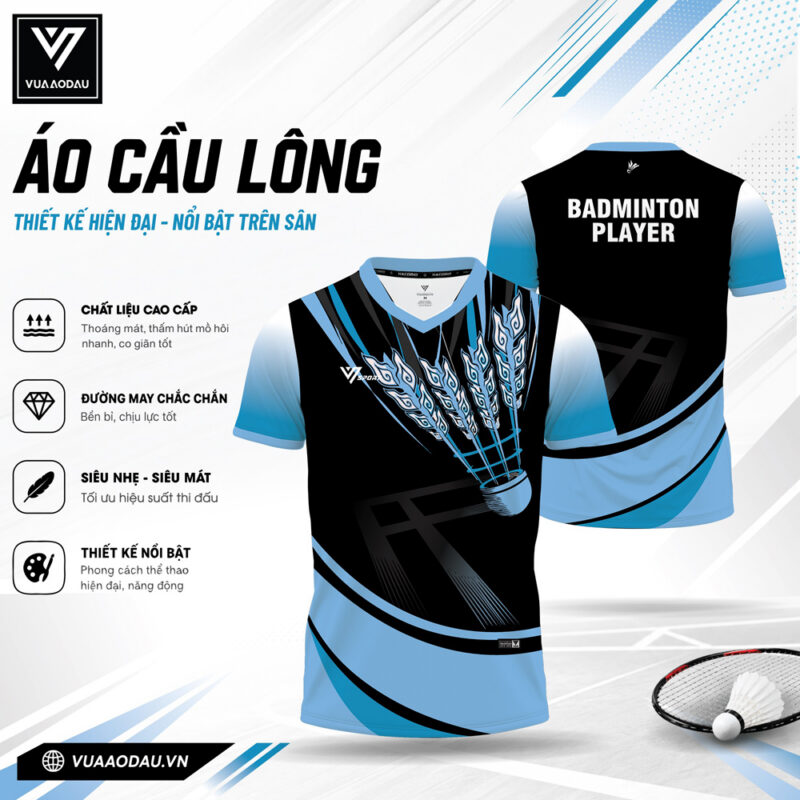 Áo Cầu Lông VAD-22 Đen Xanh Dương Nhạt – Phong Cách Thể Thao Đỉnh Cao