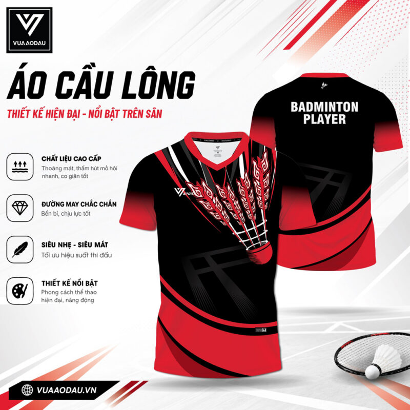 Áo Cầu Lông VAD-23 Đỏ Đen – Bùng Nổ Năng Lượng, Chinh Phục Sân Đấu