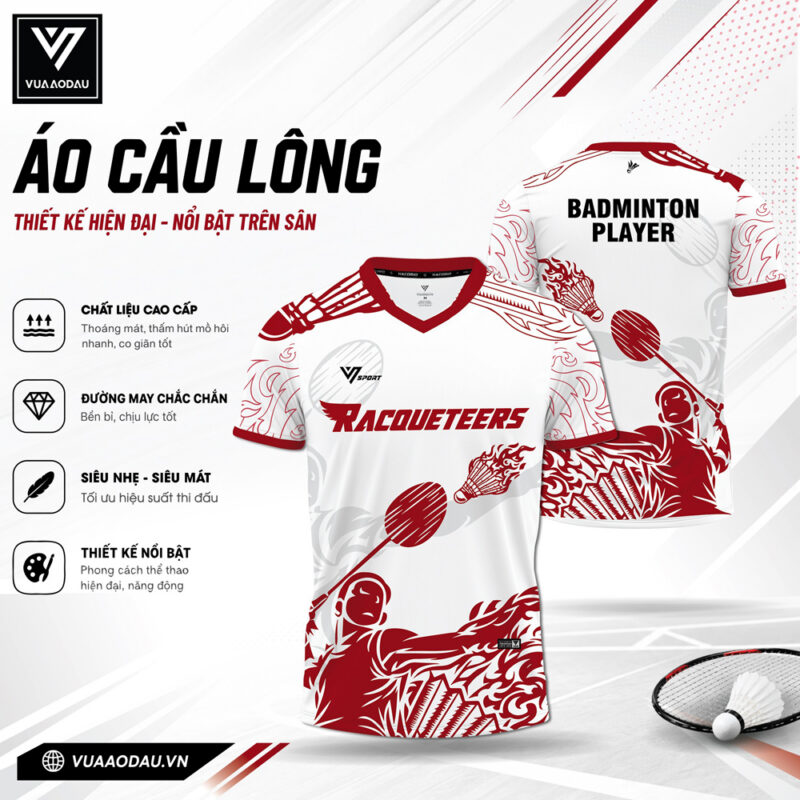 Áo Cầu Lông Trắng Đỏ Năng Động VAD-24 – Bứt Phá Phong Cách, Tối Ưu Hiệu Suất