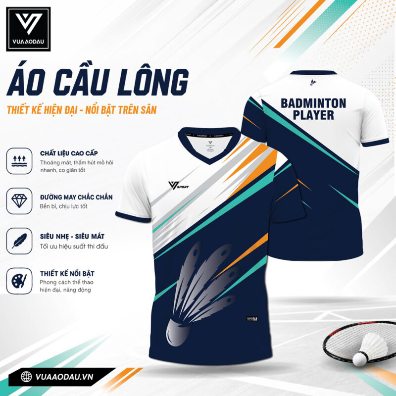 Áo Cầu Lông Nam Xanh Navy Trắng - Thiết Kế Thể Thao Năng Động, Chất Liệu Siêu Nhẹ