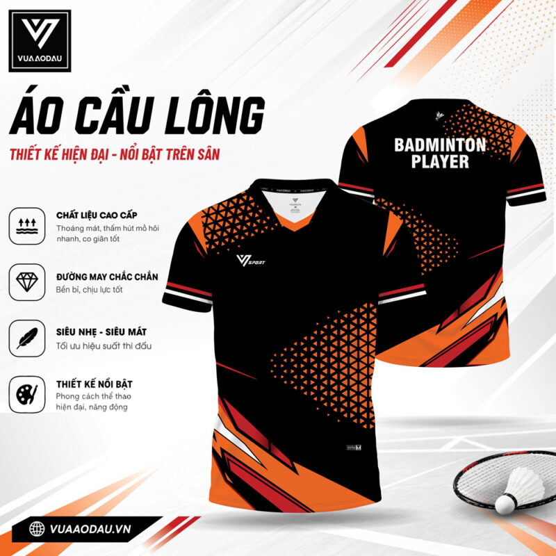 Áo Cầu Lông Nam Nữ Cam Đen VAD-26 Năng Động & Đẳng Cấp