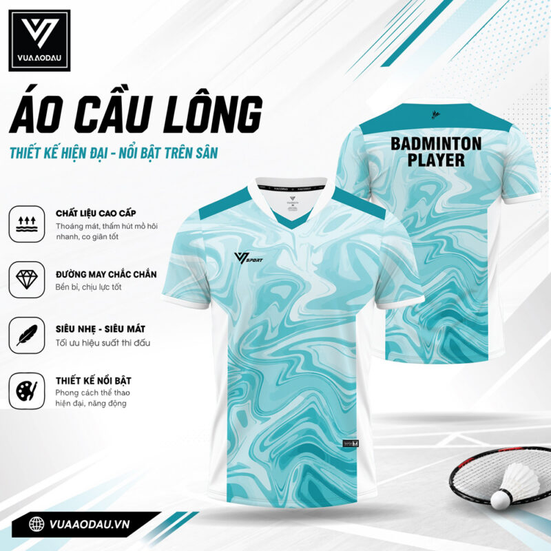 Áo Cầu Lông Xanh Ngọc Vân Sóng Năng Động VAD-27