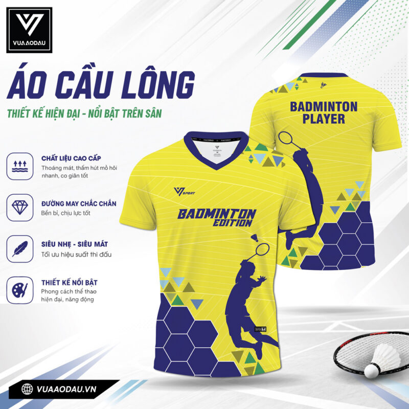 Áo Cầu Lông VAD-30 Màu Vàng Năng Động Họa Tiết Lục Giác Độc Đáo