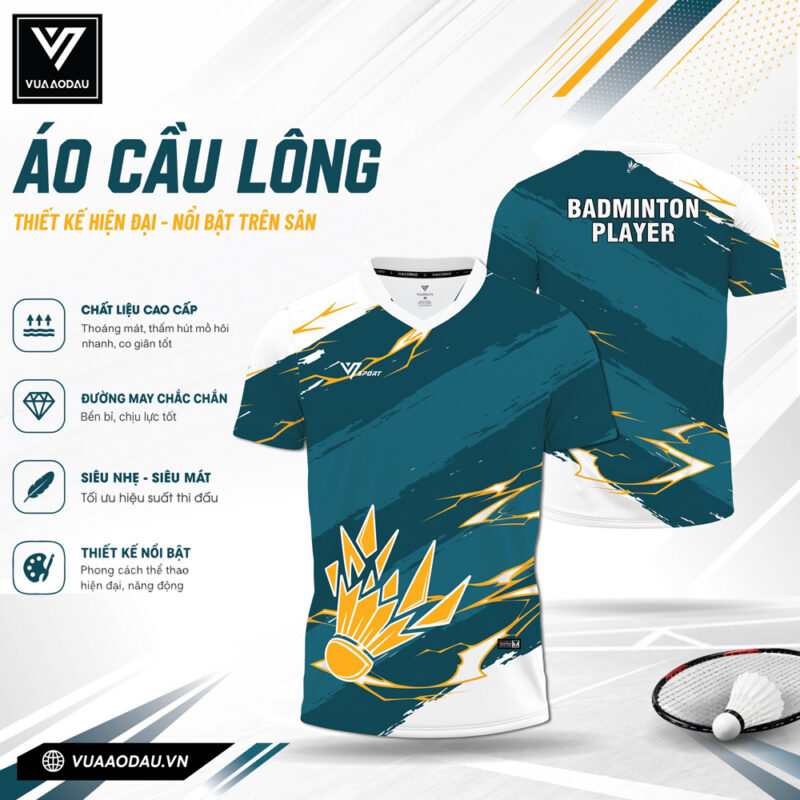 Áo Cầu Lông VAD-31 Xanh Trắng Năng Động, Thiết Kế Hiện Đại