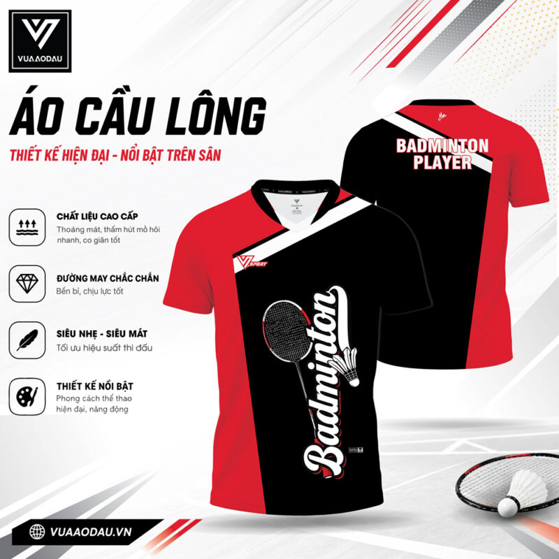 Áo Cầu Lông Đỏ Đen Trắng VAD-32 - Thiết Kế Năng Động, Chất Vải Siêu Mát