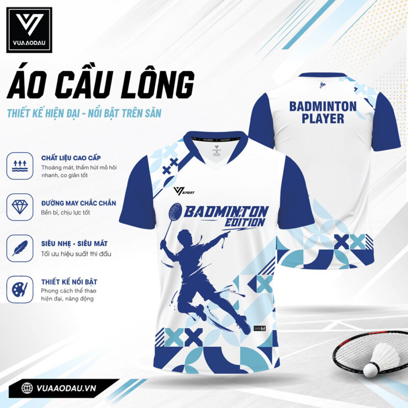 Áo Cầu Lông Xanh Lam Trắng BADMINTON EDITION – Đỉnh Cao Thể Thao & Phong Cách