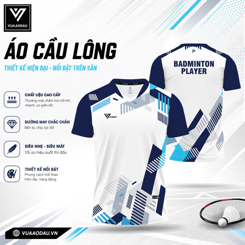Áo Cầu Lông VAD 34 Trắng Xanh – Thiết Kế Năng Động, Hiện Đại & Tối Ưu Hiệu Suất