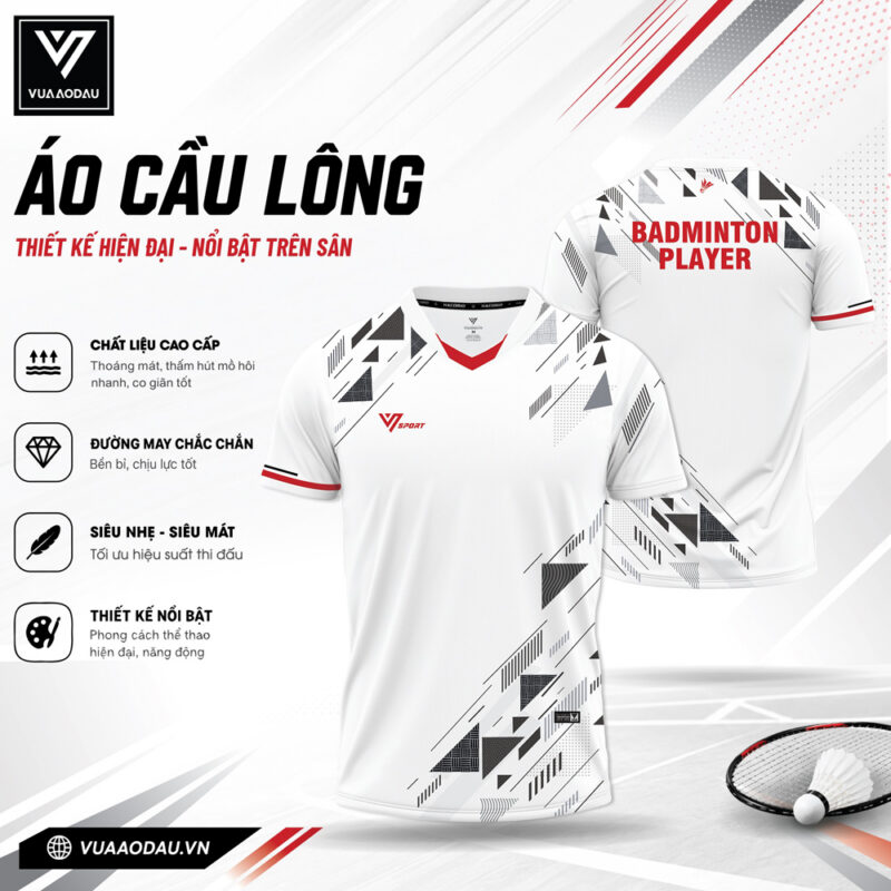 Áo Cầu Lông VAD-37 Trắng Đen Đỏ – Phong Cách Thể Thao Hiện Đại