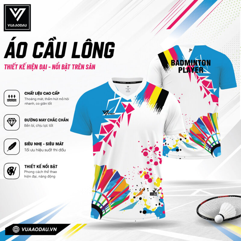 Áo Cầu Lông Trắng Xanh Da Trời VAD-40 – Năng Động, Thời Trang, Thoáng Mát